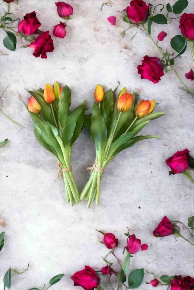 2 Mazzi di Tulipani da 7 Steli (2×7) Bouquet Artificiali Arancio – My Garden